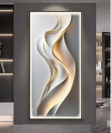 Black Frame Gray And White Crystall Procelein Painting With Lighting